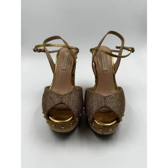 Pura Lopez Size 36 Studded Heeled Sandals Pumps Platform Wooden Chunky Heel Shoe - Picture 3 of 8